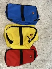 3 LEGO SOFT TRAVEL TOTES Zipper & Handle Red Yellow Blue Used