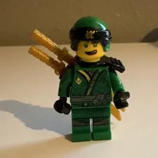 LEGO Green Soldier Minifigure w/ Backpack, Gear, Helmet & Gold Swords Plastic
