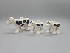 Lego Duplo Animal Adult Female Mother Cow, Pink Utters 2 Calfs