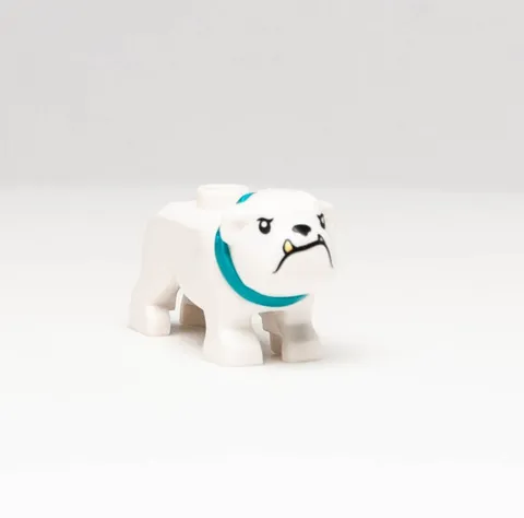 New LEGO Animal - White Bulldog w/ Turquoise Collar, Gold Tooth 60417 Crooks