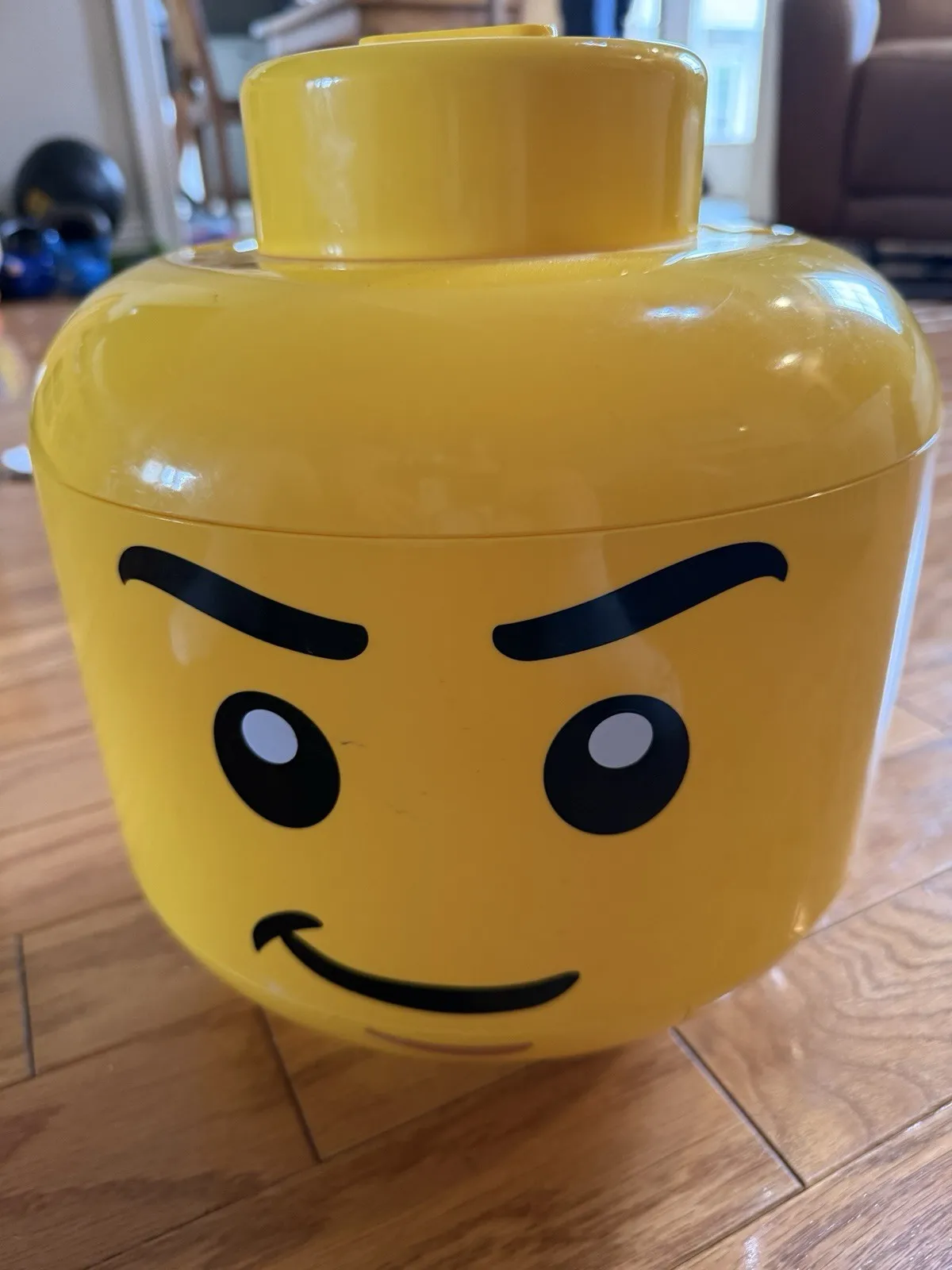 LEGO SORT & STORE MAD ANGRY FACE STORAGE CASE YELLOW LARGE HEAD CONTAINER wTRAYS