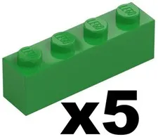 Lego New Part 3010 - Qty 5 - BRICK Bright Green 1 x 4 Stud Building Piece D907
