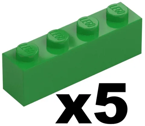 Lego New Part 3010 - Qty 5 - BRICK Bright Green 1 x 4 Stud Building Piece D907