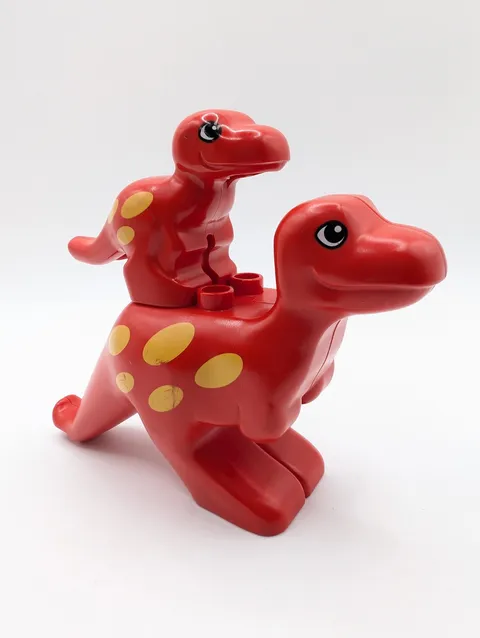 Lego Duplo Red w/ Yellow Spots Dinosaur Adult & Baby T-Rex - Vintage