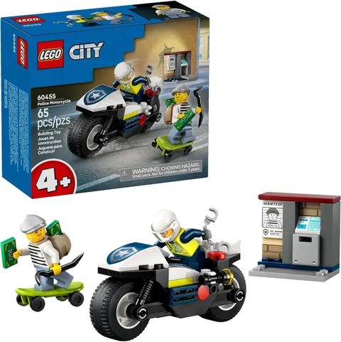 LEGO City Police Motorcycle Chase Building Toy for Kids 65 pcs (60455)™