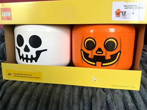 LEGO Storage Head Halloween Edition Large Orange Pumpkin White Skull 2 pcs 4+