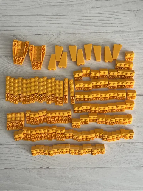 LEGO BRIGHT LIGHT ORANGE LOT 128 PCS 2X1 2X2 6X1 INVERTED SLOPE BRICK VARIETY
