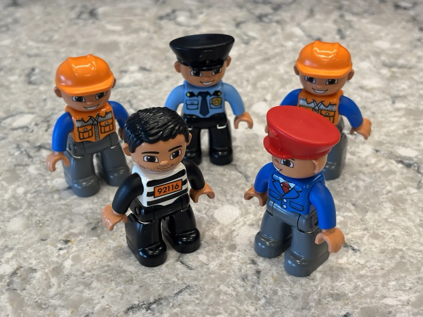 Lego Duplo Figures Policeman Construction (2) Inmate and Guard Set of 5 Figures