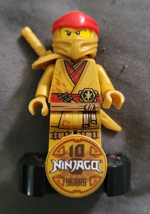LEGO NINJAGO 10 Years Kai Minifigure, Gold Sword, Stand, Anniversary Edition