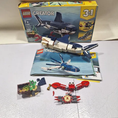 LEGO Creator 3 in 1 Deep Sea Creatures 31088 Shark Squid Complete Manuals Box