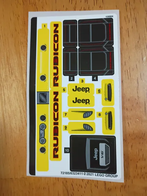 New LEGO Technic Jeep Wrangler 42122 Sticker Sheet Qty 1