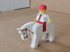 Vintage Lego Minifigure Minifig Road Rebel 6644 Red cap Legs W White Horse Toy