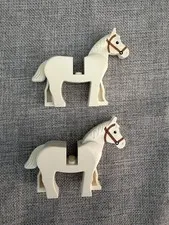 TWO LEGO 4493c01pb04 White Horse Black Eyes White Pupils and Dark Orange Bridle