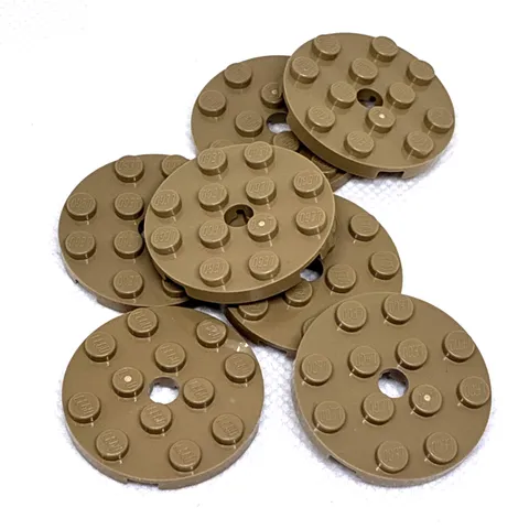 LEGO Parts - Dark Tan Plate, Round 4 x 4 with Hole - No 60474 - QTY 7