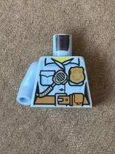 Lego Bright Light Blue Torso Police Female Gold Badge Tan Belt & Radio on Back
