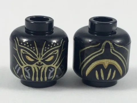 LEGO Black Minifigure, Head Mask Gold Eyes and Details Pattern 3626pb2114 Used G