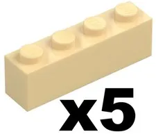 Lego New Part 3010 - Qty 5 - BRICK Tan 1 x 4 Stud Building Piece TN4