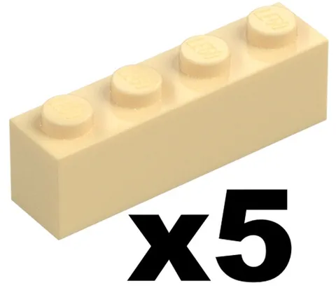 Lego New Part 3010 - Qty 5 - BRICK Tan 1 x 4 Stud Building Piece TN4