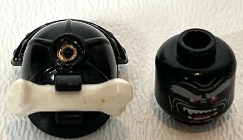 Lego Black Minifigure Headgear Helmet Ninja Samurai w/ Bone Part And Head