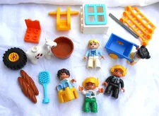 Lot of Lego Duplo Pieces Figures Goat EMT Police People Gates Accessories