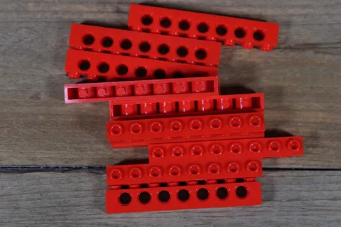 LEGO 3702 Red Technic Brick 1 x 8 with Holes Qty 10