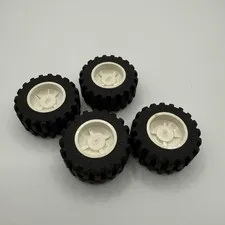 4 LEGO Tire 30.4 x 14  Wheel W Vintage White Rims Lot