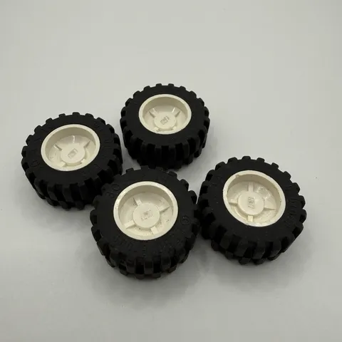 4 LEGO Tire 30.4 x 14  Wheel W Vintage White Rims Lot