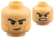 Lego New Tan Minifig HEAD Dimple Raised Eyebrow/Fierce Scowl Cheek Lines sp5