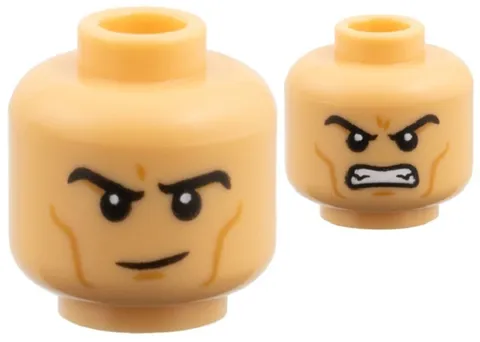 Lego New Tan Minifig HEAD Dimple Raised Eyebrow/Fierce Scowl Cheek Lines sp5