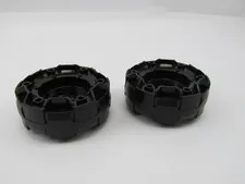 Lego Lot of 2 Black Wheel Hard Plastic Treaded w/ 7 Pin Holes & 6 Sm Holes 11094