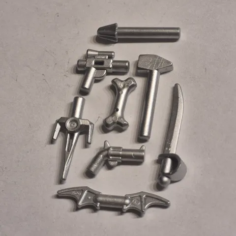 Chrome silver LEGO weapons and accessories