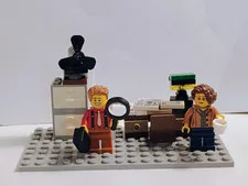 LEGO Office Scene Lot w/ 2 Minifigures Desk Filing Cabinet Fan Lamp Baseplate