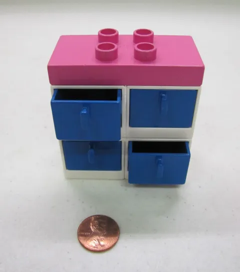 Lego Duplo White Cabinet w/ 4 Blue Drawers Dresser For Room Vintage House