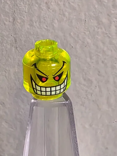 LEGO BATMAN - Minifig, Head with Red Eyes (Joker's Bomb) - Trans-Neon Green Euc!
