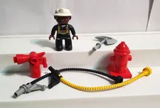 Lego Duplo Fireman with Accessories Hose - Fire Extinguisher- Axe - Fire Hydrant