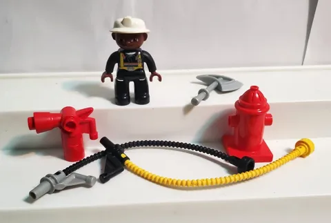 Lego Duplo Fireman with Accessories Hose - Fire Extinguisher- Axe - Fire Hydrant