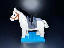 LEGO White Horse Animal Figure with Gray Saddle, White/Brown Colors, 2pc