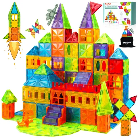 Children's Magnetic Construction, 52 Pieces Magnetic Building Blocks...