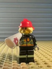 LEGO Female Firefighter Minifigure w/ Red Helmet & White Megaphone