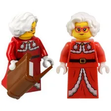 new LEGO Holiday Minifig - Mrs. Santa Claus in printed red dress with fur trim