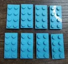 LEGO Parts Medium Azure Flat Plate 2 x 4 #3020 Lot 7 Pieces 2x4