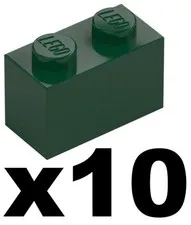 Lego New Part 3004 - Qty 10 - BRICK Dark Green 1 x 2 Stud Pieces D909