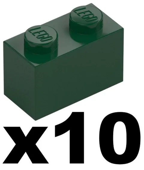 Lego New Part 3004 - Qty 10 - BRICK Dark Green 1 x 2 Stud Pieces D909