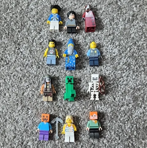 LEGO Minecraft Minifigure Lot of 12 w/ Creeper, Skeleton & Accessories