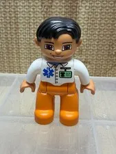 Lego Duplo Male Boy Medical Medic Doctor Nurse Figure Orange Pants Brown Hair