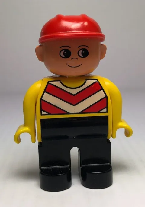 Lego Duplo CONSTRUCTION WORKER MALE Figure Red Hard Hat Vest Replacement Part