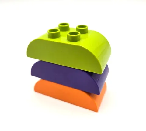 Lego DUPLO Brick 2x4 CURVED TOP Orange Purple Lime Green Lot of 3
