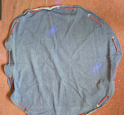 Vintage Lego Round Denim Play Cloth W/Red Drawstring Turns Into Bag