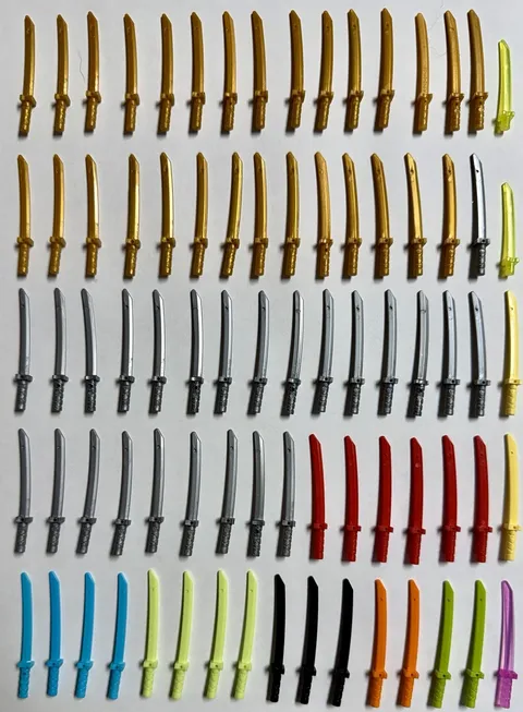 LEGO 80 Pc Gold Grey Black Red Etc. Katana Sword Ninjago Minifigure Weapon Ninja