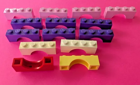 14 LEGO parts pieces 1x4 arch #3659 pink purple white yellow red